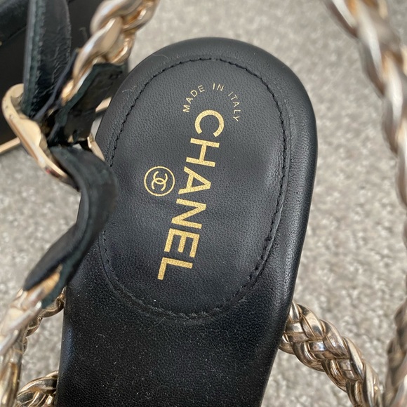 Authentic Chanel gold sandals wedge heel 35.5 - Picture 6 of 8